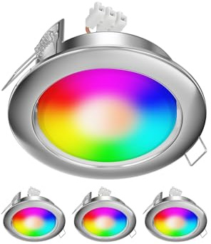 ledscom.de 4x Einbaustrahler Zobe II flach edelstahl matt + RGB Leuchtmittel warmweiß - kaltweiß, Smart Home - 107mmØ Loch 90mmØ