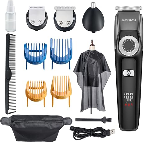 Barberboss Bartschneider Herren, Schnurlose Haarschneidemaschine Männer: Trimmer für Männer, Herren-Pflegesets, Wasserdicht, Nasenhaarschneider für Männer, QR-6051