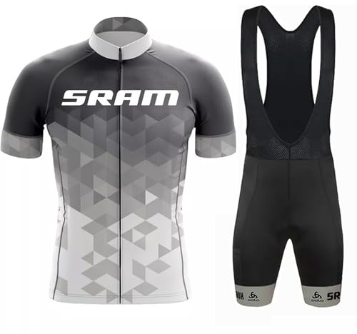 Petorenk Herren Fahrradbekleidung Kurzarm set, Atmungsaktive Herrentrikot, Schnelltrocknend Radtrikots, Radhose mit Polsterung für Mountainbikes (Grau, L)