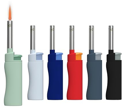 MK Candle Lighter, Butane Refillable Wind-Resistant Flame, 4-Pack for BBQ, Camping, Outdoor Use (NBR-6PC)