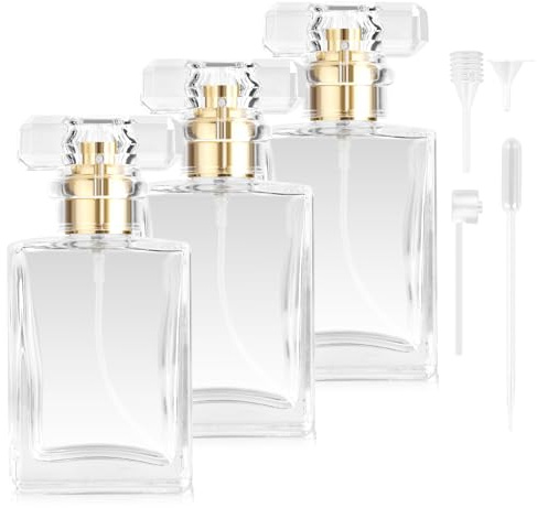 RVLZKCPG 3 Pezzi Boccetta Profumo Ricaricabile, 30ml Vetro Vaporizzatore Profumo, Atomizzatore Profumo Trasparente, Boccette Profumi Vuoti con Imbuto Contagocce Dispenser di Profumo per Donna Uomo