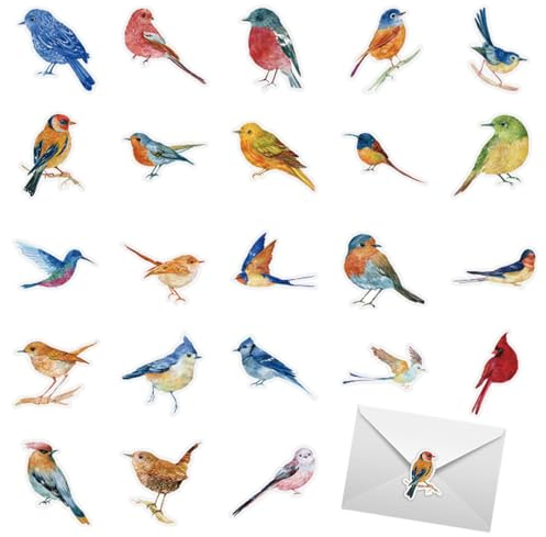 CavspkArt 46PCS Bird Stickers for Children,23 Styles Birds Pattern Aesthetic Scrapbook Sticker,Waterproof Birds Decals Pack,Decorative Craft Stickers for Scrapbooking,Bottle,Laptop (Pattern-A)