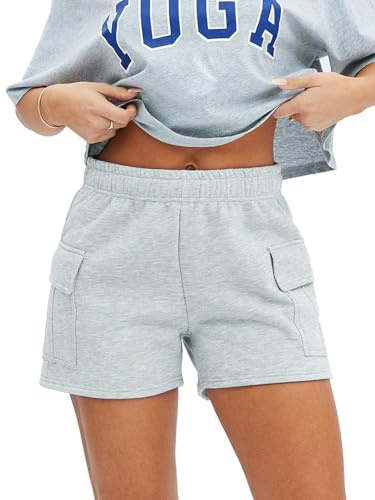 Women Workout Fitness Lounge Comfy Sweat Shorts Athletic Running Drawstring Terry Cotton Shorts Grey S