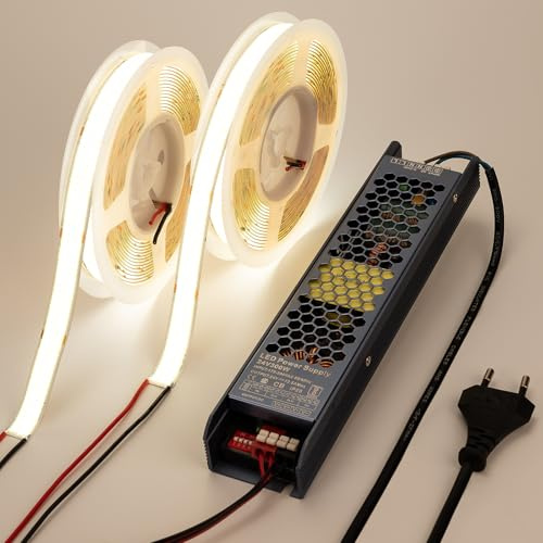 BENLUN 24V Large 15MM Ruban LED COB 10M (5M x 2), 4000K Blanc Naturel 25W/M 960LEDs/M 2750LM/M Bande LED, Alimentation Incluses, pour Décoration Maison, Commerce, Bureau, Gaming