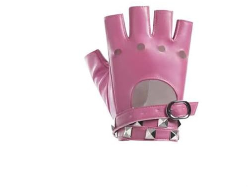 BrightGlow Punk handskar kvinnor nitar halvfinger handskar fingerlösa kjolhandskar snyggt läder handskar fingerfria disco kostym tillbehör för dans performance pole dans party rosa 1 par, ROSA, En
