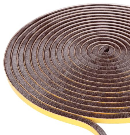 XEEINC 12 m Self-Adhesive Brush Seal, 9 mm (W) x 9 mm (D) Brush Seal, Insect Protection for Roller Shutters, Sliding Door, with Ideal Adhesion, Door Brush Seal, Sealing Tape for Windows, Doors, Brown