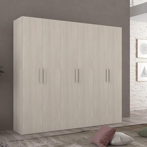 Armadio guardaroba per camera da letto, cameretta, 6 ante battenti, legno laminato olmo L.258 P.53 H.236,5 cm