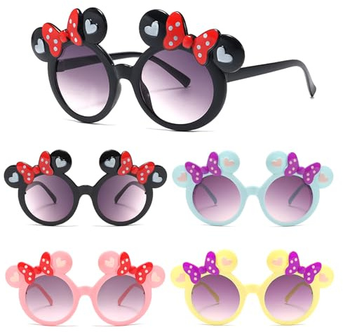 FOSDICK 4 Pièces Lunette de Soleil Enfant, Polarisées Lunette Soleil Bebe, Lunettes de Soleil Enfant avec Mignon Nœud Papillon, Anti UV Sunglasses pour Garçons Filles pour Fête de Vacances à la Plage