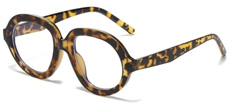 LJCZKA Retro överdimensionerade runda blå ljusglasögon för kvinnor män, blå ljusfilter glasögon stor oval mode vintage 90-tal för dator spelläsning, Transparent Leopard, 47-22-144