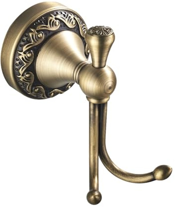 Flybath Ganci Appendiabiti Antico Ottone con Vintage Squisito Motivo di Intaglio Gancio Doppio per Asciugamano per Bagno Cucina Organizzatore da Parete, Bronzo Spazzolato