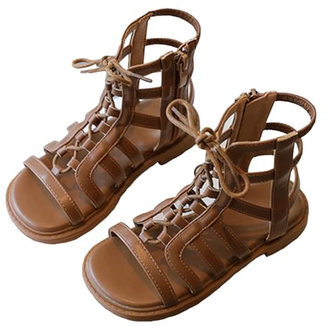 BININBOX Sandalias niña de Vestir Sandalias romanas Verano con cremallera Zapatos gladiador para chicia (Marrón, Adolescente, 33, Números, Sistema tallas calzado EU, mediano)