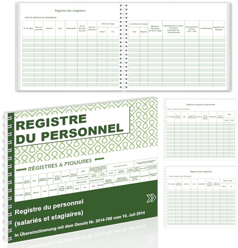 1 Registre du Personnel Obligatoire 80 Pages Légal Des Salariés et des Stagiaires Registre des Employés 20x32cm Unique du Personnel A4 Conforme à la Législation Reliure Spirale Format Horizontal