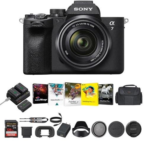 Sony a7 IV Mirrorless Camera with 28-70mm | Fast Hybrid Digital Camera with Batteries & Dual Charger Kit, Corel Software Kit, 128GB SDXC Memory Card & Large DSLR Bag - Essential Bundle