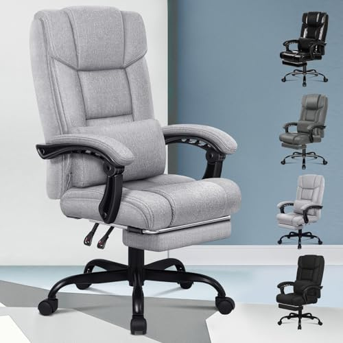 ALFORDSON Ergonomisk kontorsstol, PC-skrivbordsstol fotstöd, grå