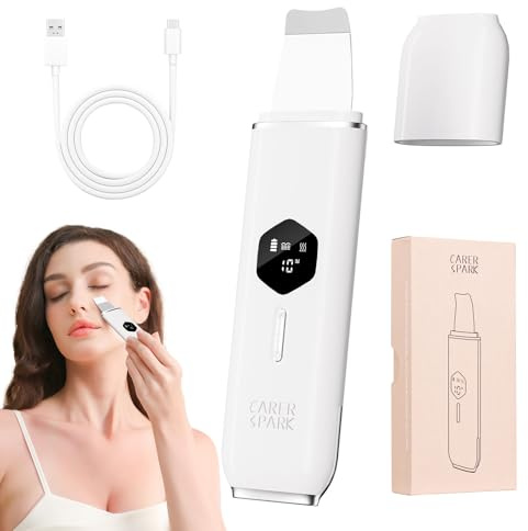 CARER SPARK Pulizia Viso Ultrasuoni,Peeling Ultrasonico Facial Skin Scrubber 4 Modalità Regolabili USB Ricaricabile Schermo LED Pulizia Profonda Rimozione Comedoni Esfoliazione Delicata