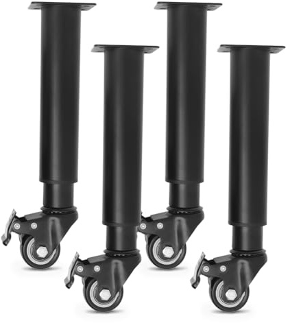 EUBSWA Patas para muebles ajustables con ruedas 315 – 450 mm, 4 patas negras de mesa de altura regulable, patas de metal ajustables en altura para patas de muebles, patas de armario, patas de mesa