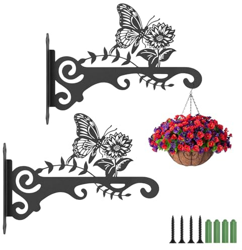 APXEL 2 stycken blomampelhållare växtkrokar, 30 cm järn, väggkrokar, hängkrokar, blomampel, hållare, växthållare, vägg, trädgård, balkong, dekoration för fågelhus, lykta, vindklockor (fjärilar)