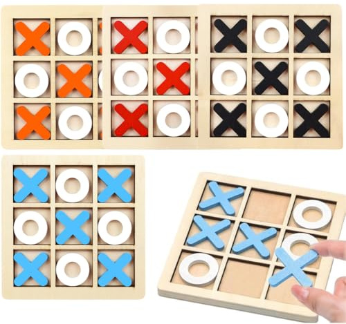 WUY Puzzle a incastro,Set di 4 mini puzzle in legno per il gioco del tris, classico gioco da tavolo per la casa, perfetto per i compleanni in famiglia