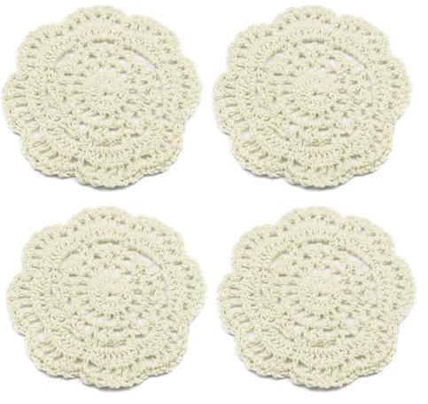 kilofly Untersetzer, klein, gehäkelt, Baumwolle, Spitze, 4 Stück, beige, rund, 10,2 cm
