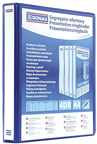 DONAU 2788164PL-10 Präsentationsringbuch Präsentationsordner Ringbuch Präsentation/Blau/ 4-D-Ring-Mechanik-Mechanik DIN A4 Füllhöhe 16 mm/mit Taschen/ 1 Stück