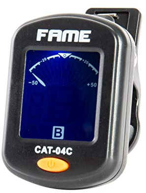Fame Stimmgerät chromatisch, Clip on Tuner mit separate Stimm-Modi für Gitarre, Bass, Ukulele und Violine, Frequenz 440 Hz