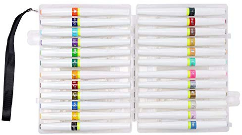 24 Glitter Brush Marker Pens Real Brush Tip Sparkle Glittery Paint Pen Shimmer Markers Soft Brush Nib Travel Display Case Assorted Colours Artist Set Paintbrush Tips (24 Colour Glitter Brush Pen Set)