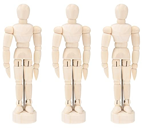 HEMOTON 3pcs Holzpuppe Zeichnen 4,5 Zoll Mannequin Kunst Zeichnen Skizze Künstlerpuppe Modellpuppe für Künstler Kinder Erwachsene Zuhause Büro Schreibtisch Dekoration