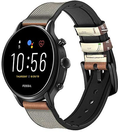 Innovedesire FM AM Wooden Receiver Graphic Bracelet de Montre Intelligente en Cuir pour Fossil Hybrid Smartwatch Nate, Hybrid HR Latitude, Hybrid Smartwatch Machine Taille (24mm)