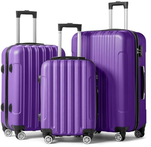 Karl home Luggage Set of 3 Hardside Carry on Suitcase Sets with Spinner Wheels & TSA lock, Portable Lightweight ABS Luggages for Travel, Business - Purple (20/24/28)