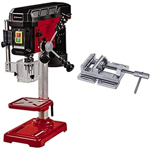 Einhell Perceuse à colonne TC-BD 450 (450 W, 5 vitesses jusqu’à 2 650 tr/min, profondeur max. 50 mm, indicateur de prof, butée de prof. ajustable, table réglable en hauteur, pivotante) + Étau