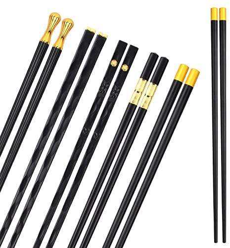 5 Paar Essstäbchen aus Fiberglas, Legierungs Essstäbchen Set, Wiederverwendbare Japanische EssstäBchen, Verschiedene Rutschfestem Stile, 9,57 Zoll, perfekt für Sushi Asiatische Gerichte (Schwarz)
