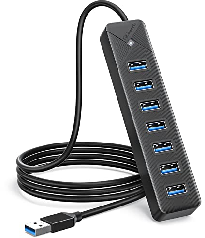GiGimundo PG7U Hub USB 3.0 7 Porte con Cavo Lungo 1M, Porta di Ingresso Alimentazione 5V/3A, Porta USB Multipla per PC Laptop, MacBook più Vecchi, PS4, PS5, Tastiera, Mouse, Unità Flash