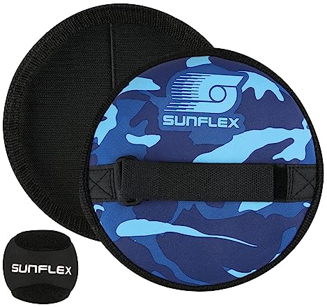 Sunflex® Neopren Sure Catch Set Camo Blue mit Zwei Schlägern und einem Ball in schwarz | Klettballspiel weich und leicht | extrem robust und langlebig