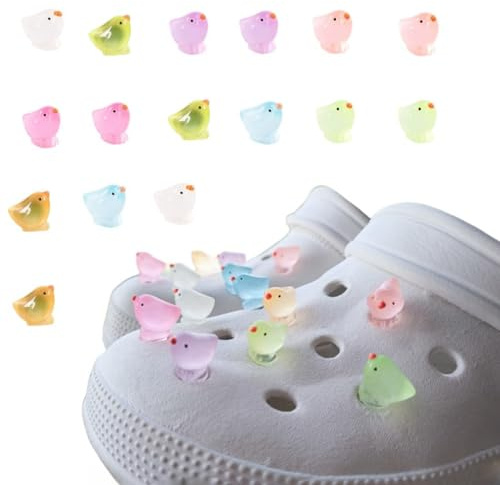 16 dijes de pollito para Crocs, dijes 3D brillantes, dijes luminosos Jibitz, talla única, Plástico