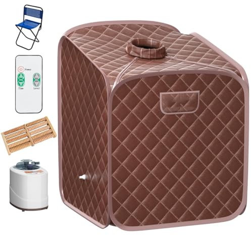 RELAX4LIFE Sauna a Vapore Portatile 2 L, Cabina Domestica per SPA, 9 Temperature Regolabili, 0-99 Minuti, Telecomando e Sedia, 1000W (Marrone)