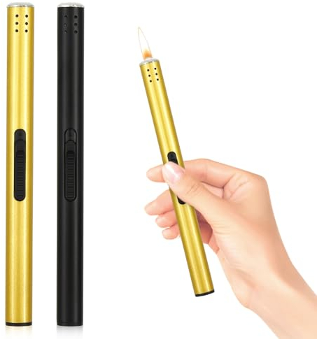 Accendino a candela lungo, getto a fiamma antivento, ricaricabile a gas brand per campeggio all'aperto e cucina (venduto senza gas butano)