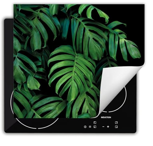 DarHaus Placa protectora vitroceramica 60x52 cm Vinilo - Retráctil - Tapa Vitroceramica - Protector de Vitroceramica - negro - Monstera