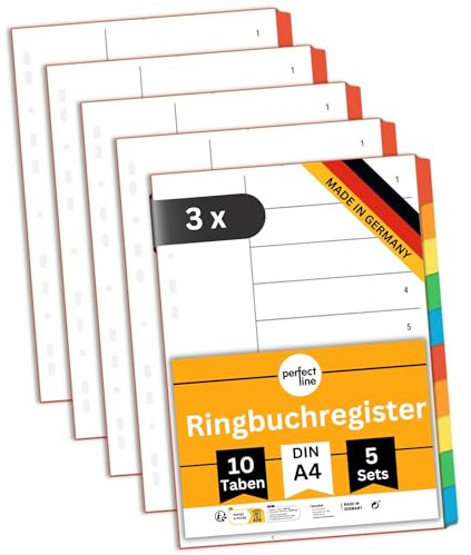perfect line mappregister DIN-A4, 10 delar, set om 15 (3 x 5-pack), kartong, tillverkad i Tyskland