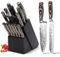 15-Piece Chef Knife Sets with Sharpener, Kitchen Knife Sets with Wood Block, High Carbon Stainless Steel Professional Chef’s Knives, Steak Knife and Scissor for Chopping Slicing and Dicing
