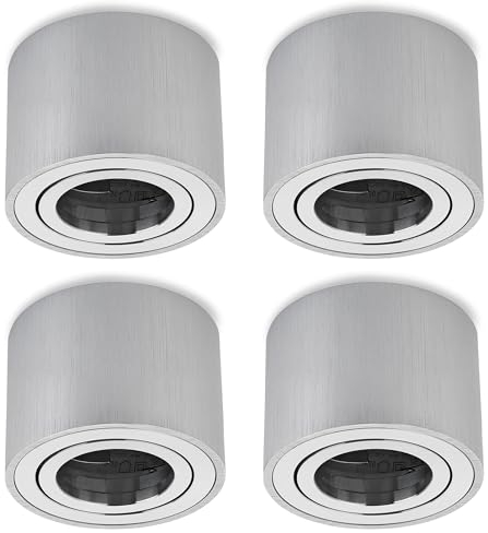 Sweet Led 4x Deckenspots Aufputz 50mm Aluminium Aufbauspots schwenkbar Ø 80mm 230V Aufbaustrahler - alu gebürstet, rund