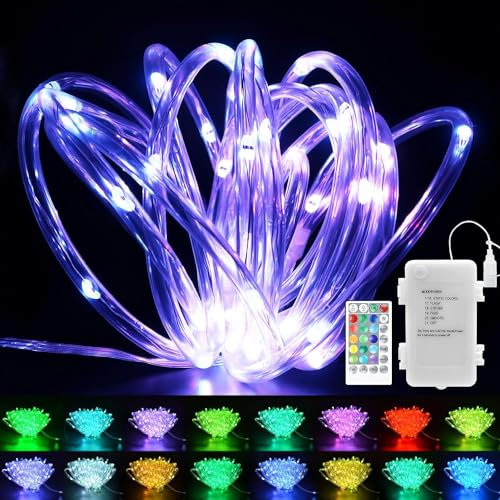 CCILAND Rope Lights Outdoor Battery Operated, 16M 160 LED Tube Lights Colors Changing with Remote Timer Waterproof Rope String Lights for Garden Patio Party Decoration