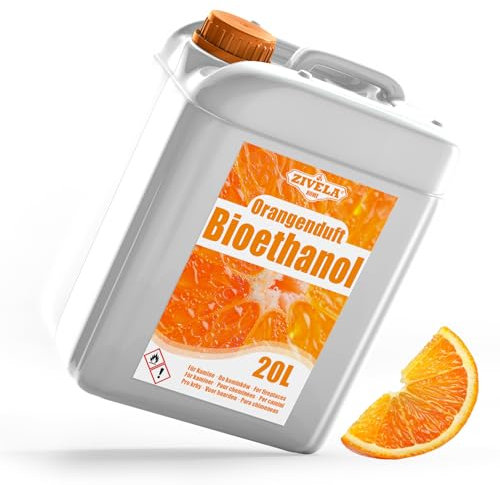 Bioetanolo 96,6% 20 l, profumo di arancio biologico 96,6% 20 l, bioetanolo per camino, caminetto, camino a bioetanolo, profumo di arancia, combustione pulita, senza fumo, fiamma vivida e stabile