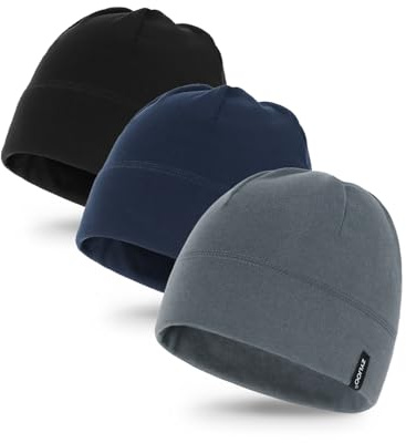 Zylioo S/M/L/XL/XXL fleece skalle keps för stora/små huvuden, cykelmössa under hjälm, hjälmfoder keps, löpmössa, Tunn svart/grå/armé, M-L