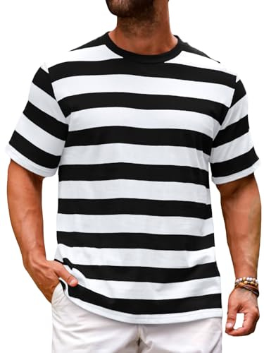 Runcati Mens Short Sleeve T-Shirts Striped Casual Fashion Tees Tops Black
