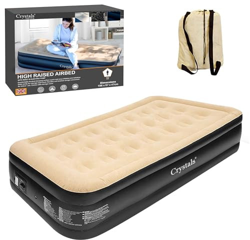 Crystals High Raised Airbed, Inflatable Single Air Mattress with Built-In Electric Pump, Comfortable Blow Up Bed for Adults & Kids, Ideal Camping Mattress, Portable Inflatable Air Bed for Home-Travel