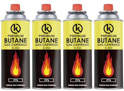 KROWN - Pack de Cartuchos K-250 de Gas Butano 227g para Hornillos Quemadores, Cartucho de Gas para Camping K-250, Bombonas para Sopletes (4 Unidades)