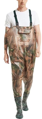BrightGlow Wathose Herren Damen Atmungsaktive Neopren Wathose mit Rutschfesten Gummistiefeln Composite PVC Angelhose Crosswater Waders für Angeln, Wassersport, Outdoor Aktivitäten Tarnung 4XL