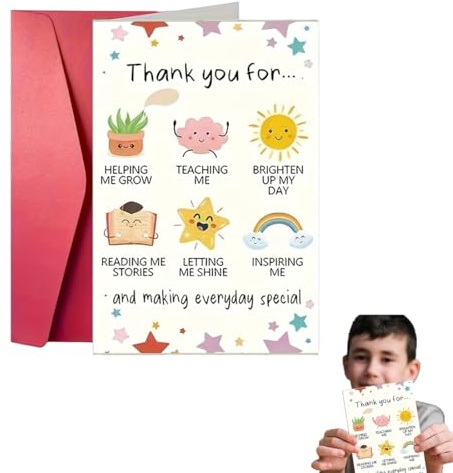 WUSJCOF Tarjeta de agradecimiento con sobre, divertidas tarjetas de felicitación, bonitos regalos de agradecimiento para profesores, mamá y papá, Helping Me Grow, fin de semestre (bonita)
