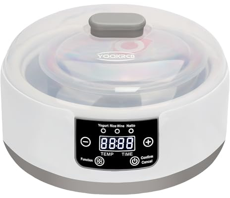 Automatic Yogurt Maker with Adjust Temp(32°C-45°C/90°F-113°F)&Time(1-42h) BPA-free PP Lid,Celsius Increment,Hour Countdown,LED Display,304 Stainless Steel Inner Bowl (1.2 Quart)