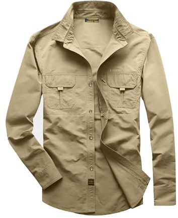 Celanisai Camicia Safari da Uomo a Maniche Lunghe Outdoor, Funzionale, Asciugatura Rapida, Protezione UV, per Pescatori, Traspirante, Button Down, Camicia Casual, Slim Fit, per Escursionismo, Trekking